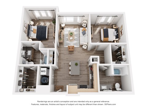 Floor plan for 2 beds, 2 baths, 1199 sqft